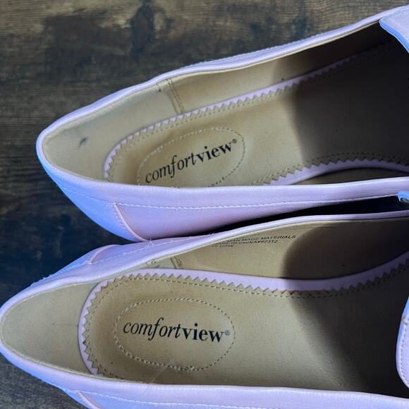 Comfortview Loafers 10.5 WIDE Pink Barbiecore Chic Feminine Work Slip On Leather - Picture 7 of 13